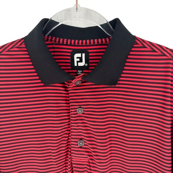 Footjoy Shirt Mens Medium Red Black Polo Golf Short Sleeve Performance Golfer - Picture 8 of 13